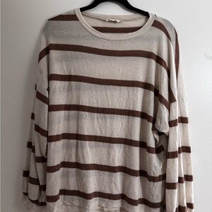Carly Jean Los Angeles Cream and Brown Striped Light Sweater - Size L